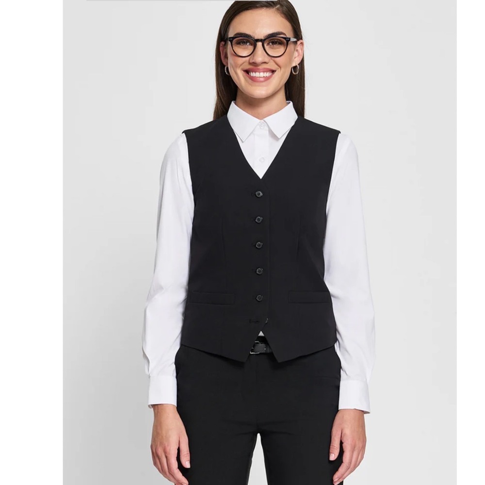 Y2K Vest Black Tailored Button Front Adjustable Back Waistcoat Classic
